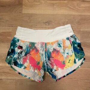 Lululemon Speed Up Shorts, 4" inseam, Size 4, multi-color with white waist band